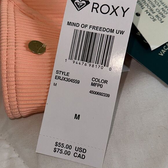 ROXY BIKINI TOP MIND OF FREEDOM PEACH AMBER TIE FRONT UNDERWIRE BIKINI TOP NWT - Picture 6 of 6